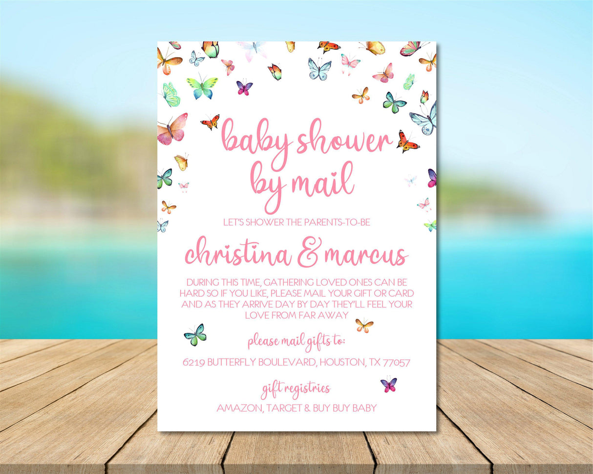Girls Butterfly Baby Shower By Mail Invitations