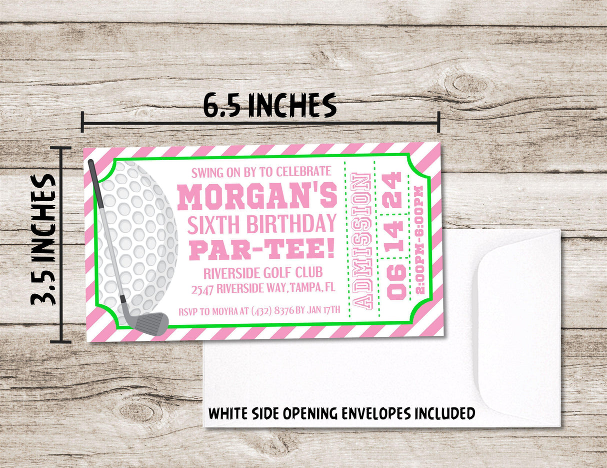 Girls Golf Birthday Party Ticket Invitations