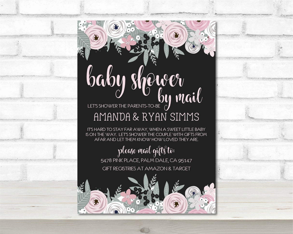 Girls Pink And Grey Baby Shower By Mail Invitations