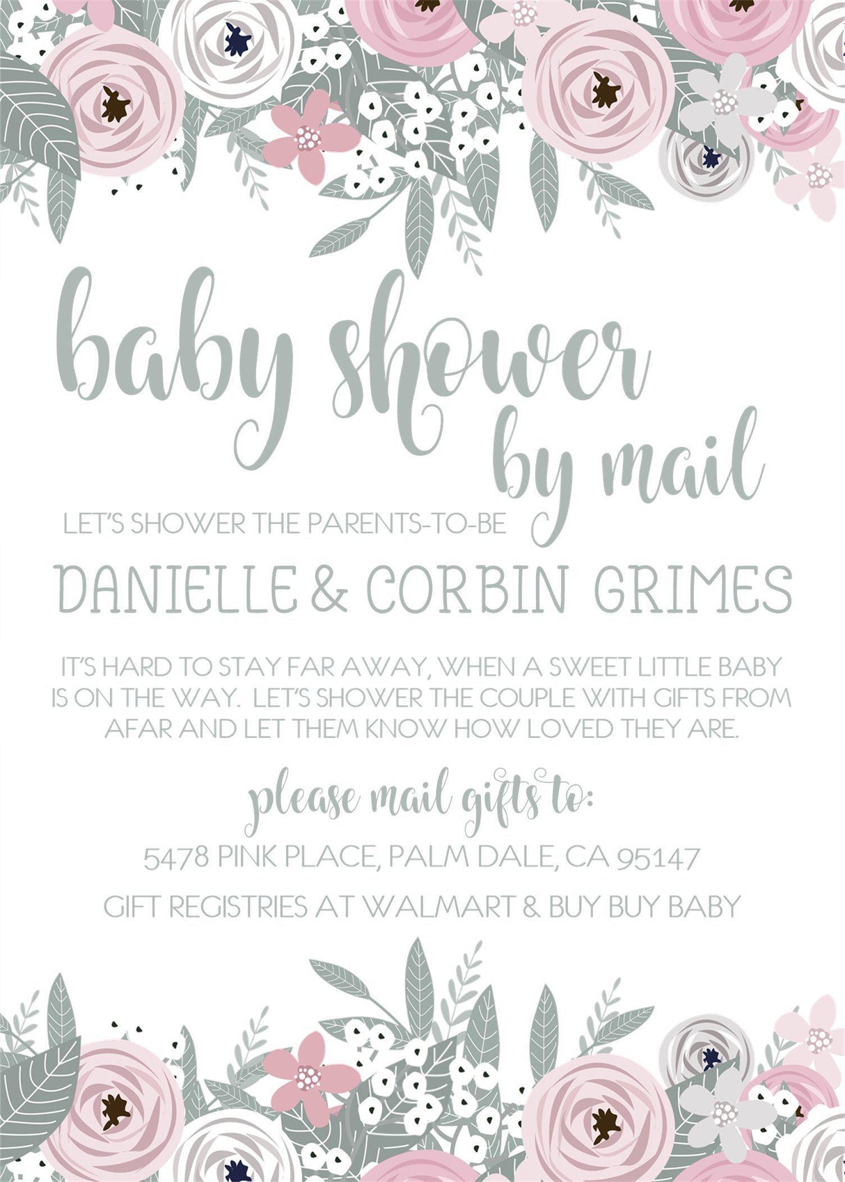 Girls Pink And Grey Baby Shower By Mail Invitations
