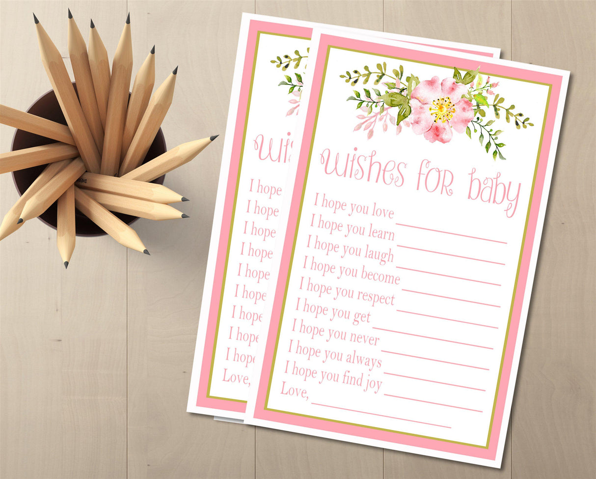 Girls Pink Floral Baby Shower Wish Cards