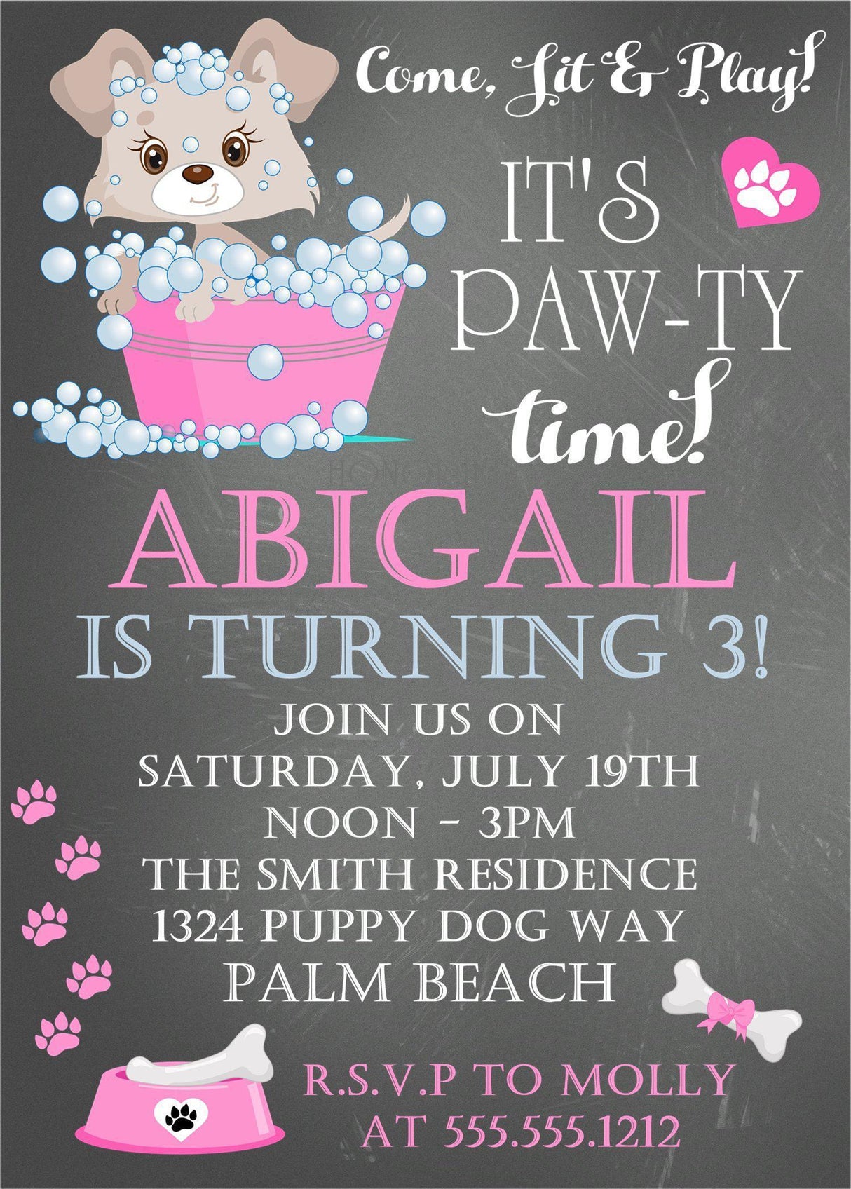 Girls Puppy Dog Birthday Party Invitations