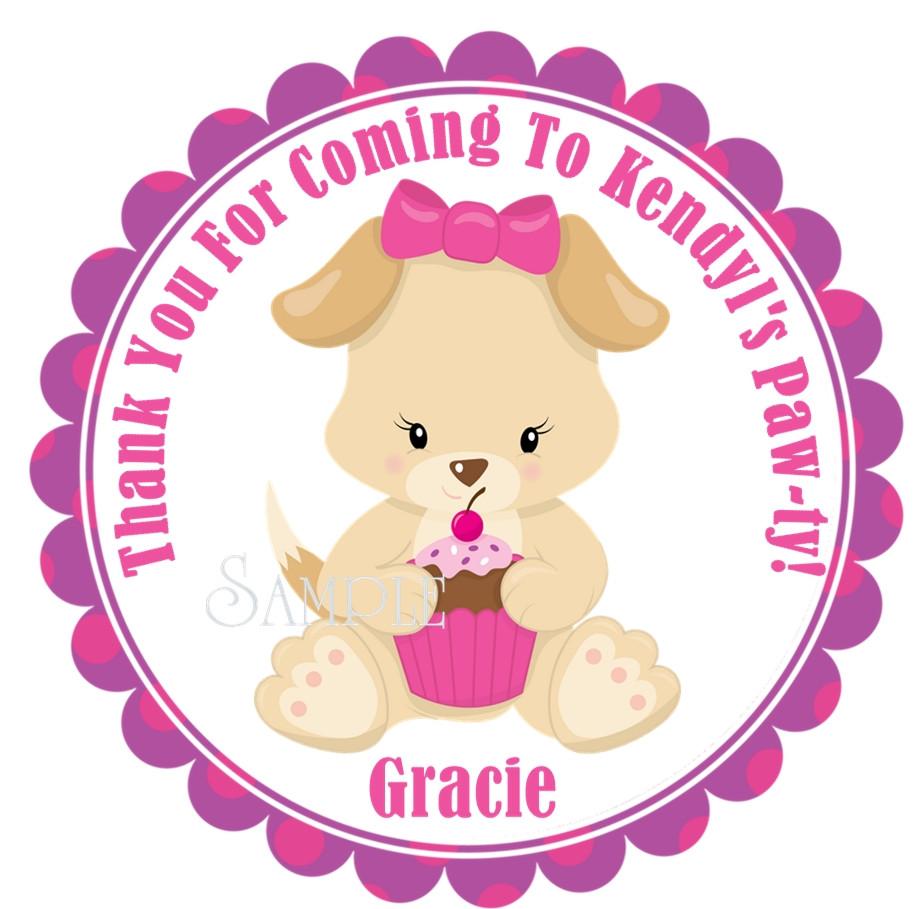 Girls puppy themed cupcake sticker design