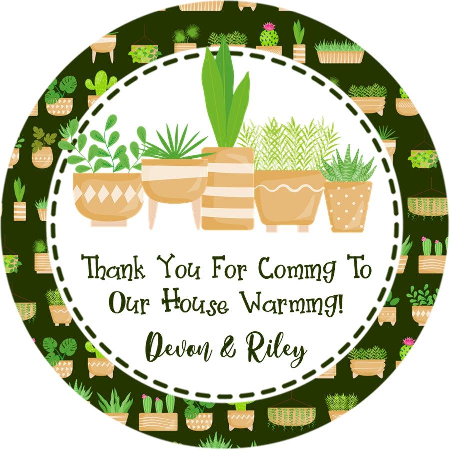 Housewarming stickers with greenery background – plant theme