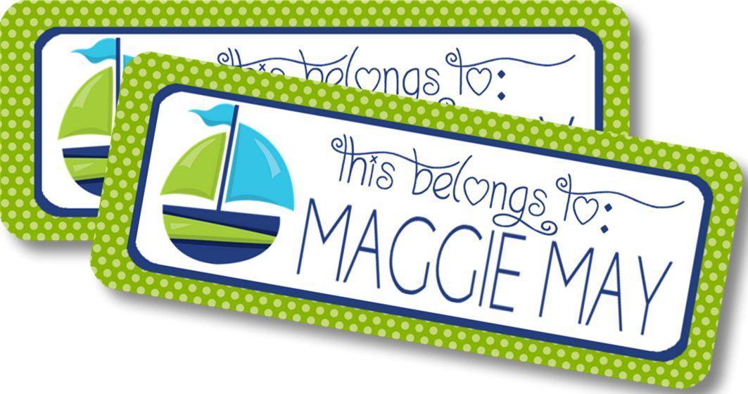 Green and blue nautical sailboat back to school name label