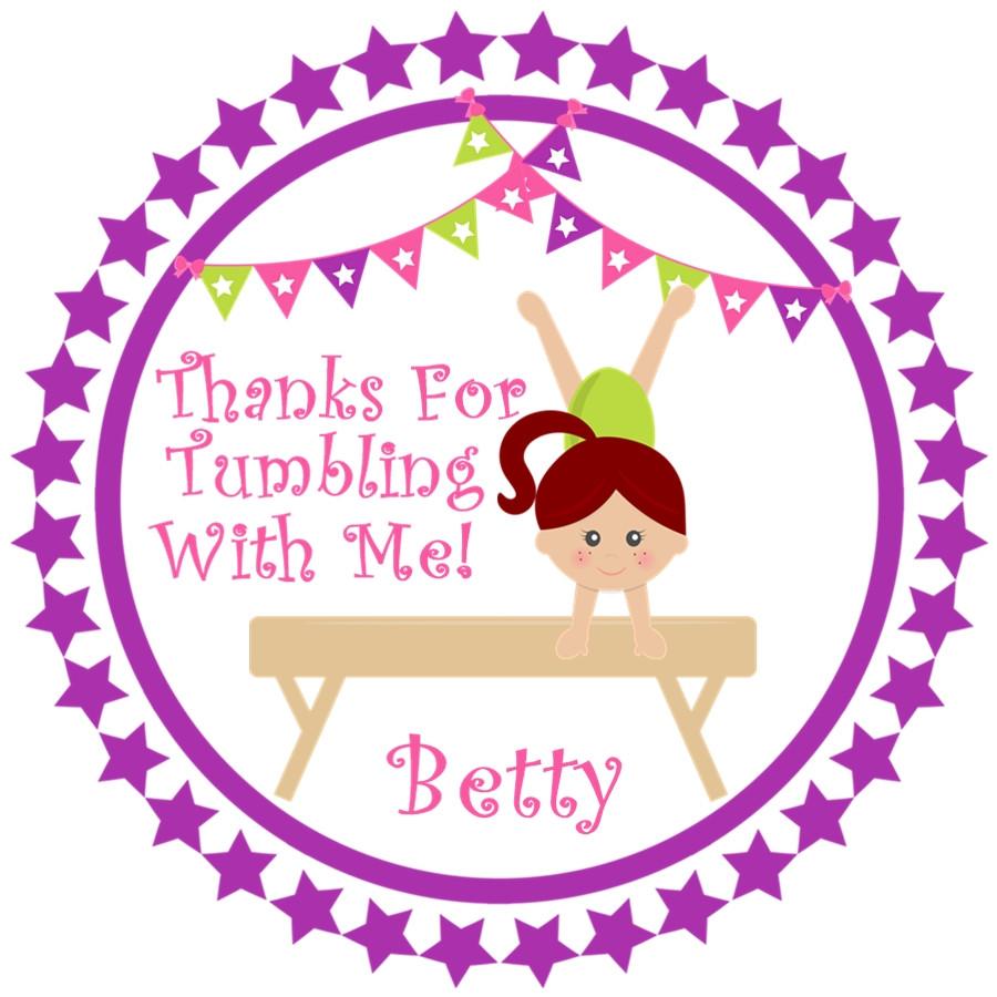 Green and purple gymnastics birthday stickers