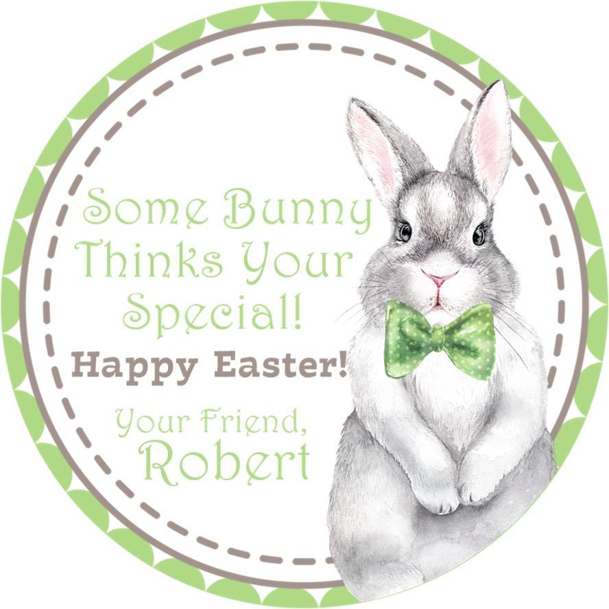 Green bow bunny Easter sticker with stitched border