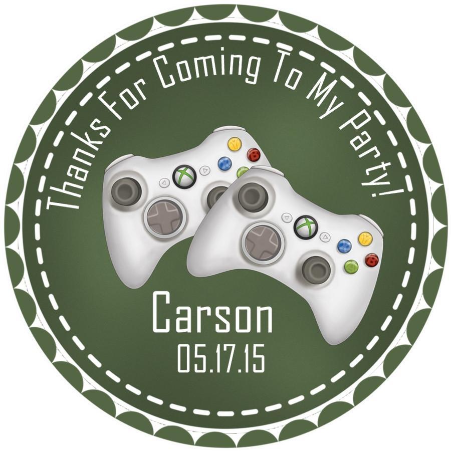 Green gamer birthday sticker with Xbox-style controllers