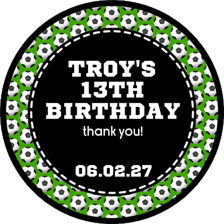Green soccer ball border favor labels for party treats