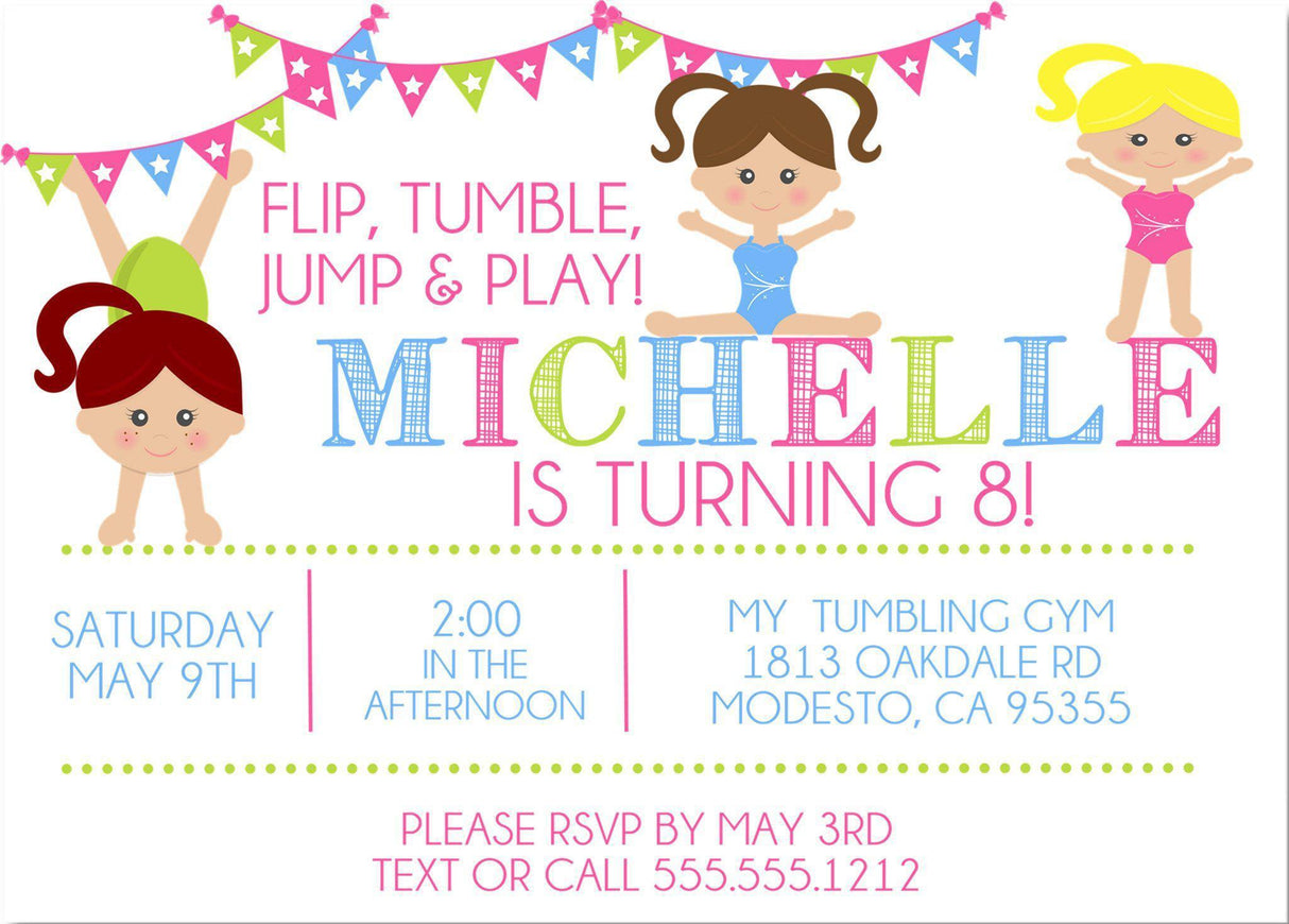 Gymnastics Birthday Party Invitations