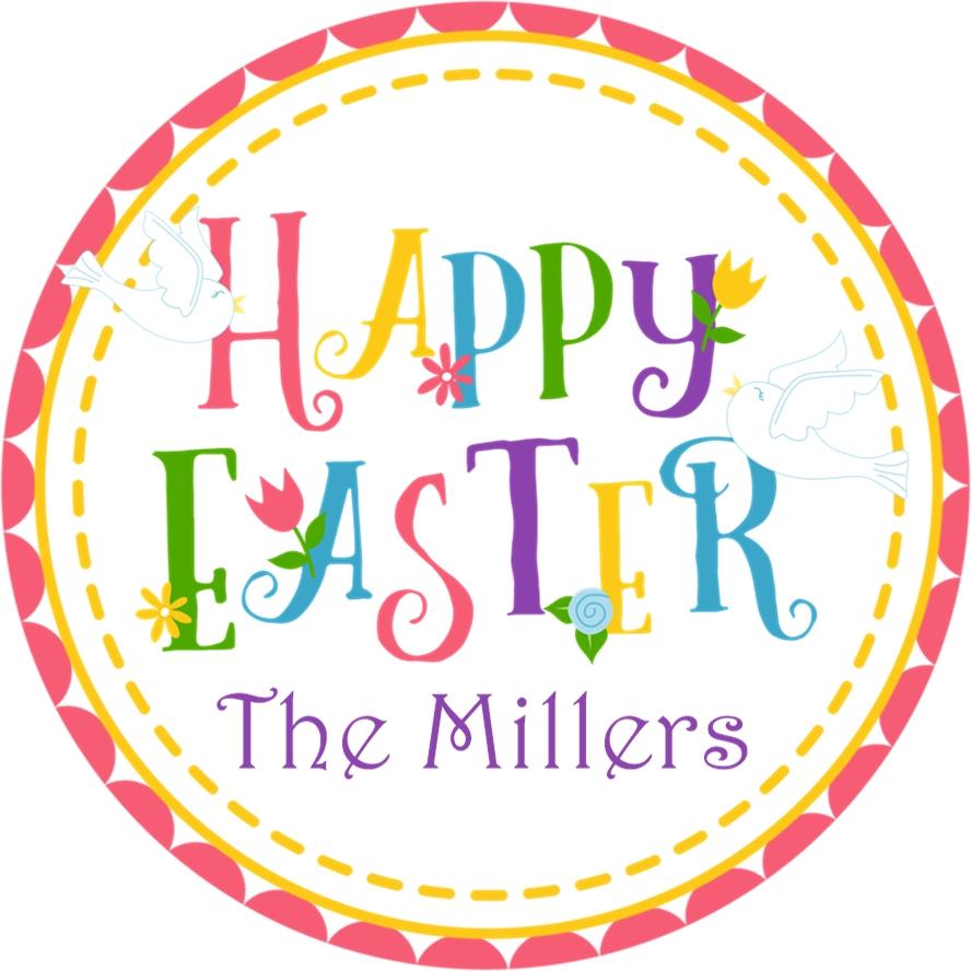 Happy Easter typography sticker with colorful lettering