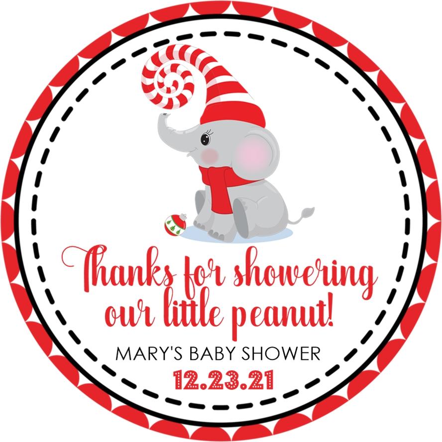 Holiday baby shower favor stickers – elephant in Santa hat