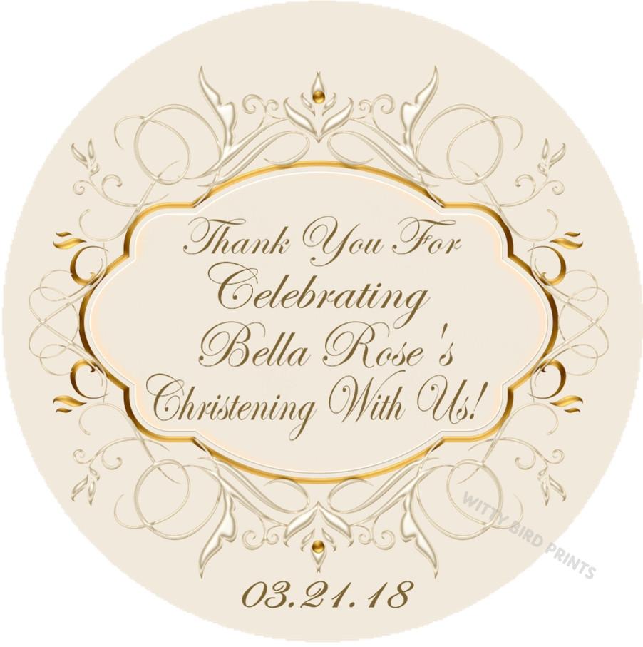 Ivory and gold Christening stickers with decorative cross