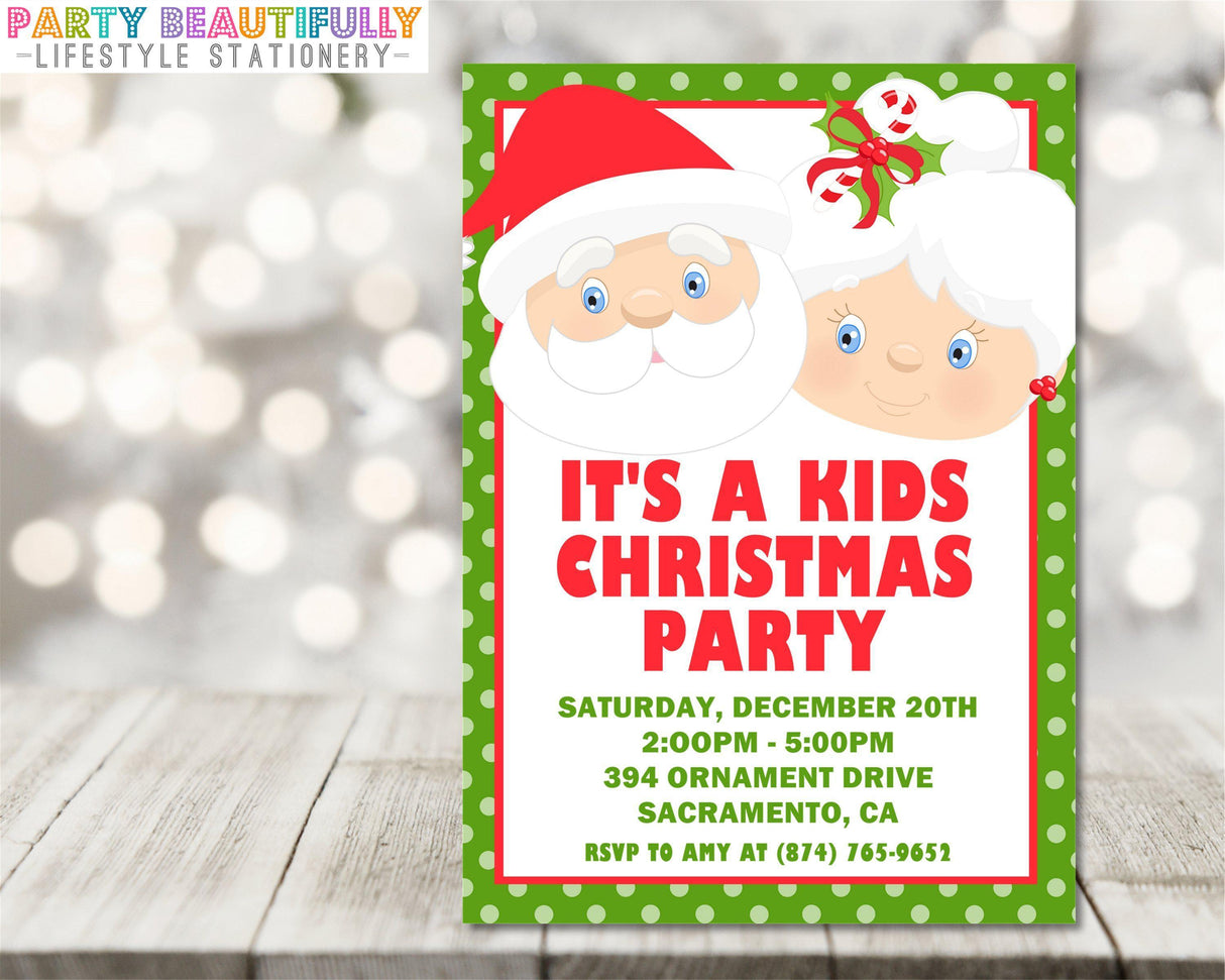 Kids Santa & Mrs. Claus Christmas Party Invitations
