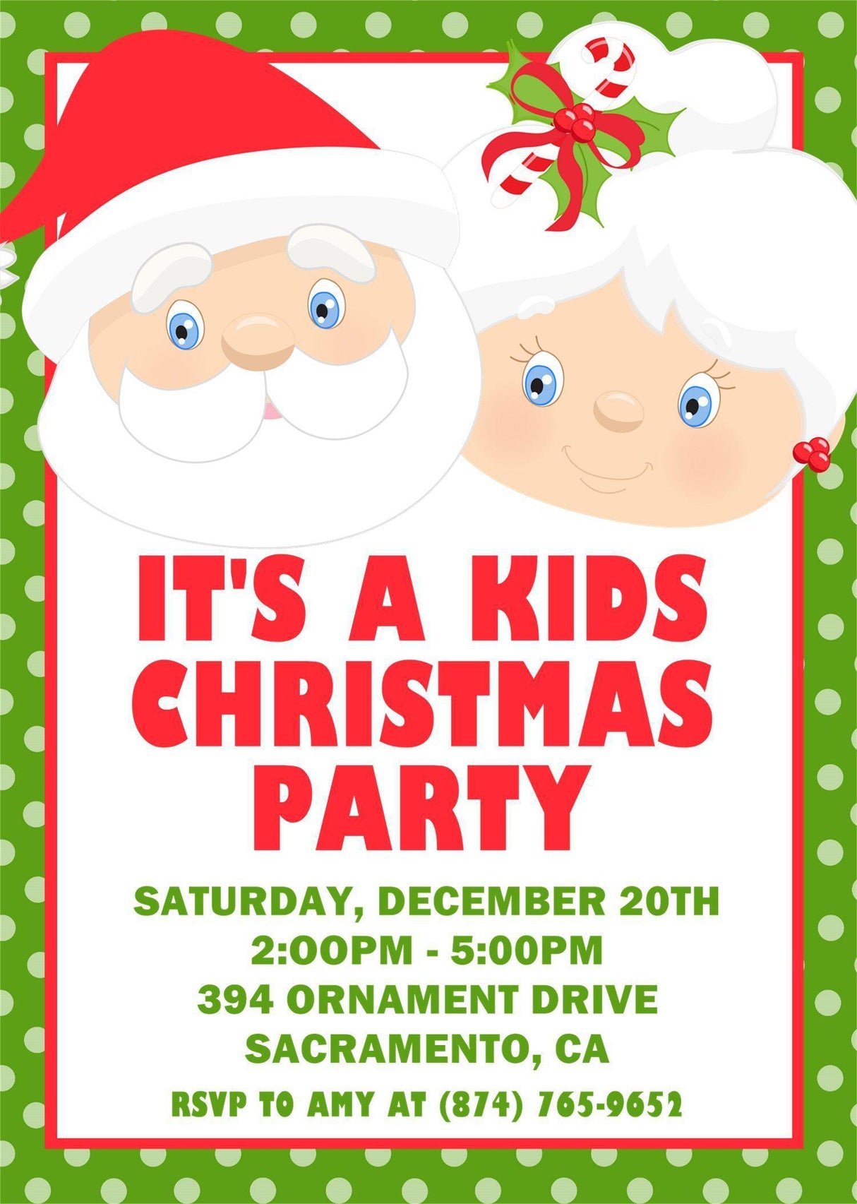 Kids Santa & Mrs. Claus Christmas Party Invitations