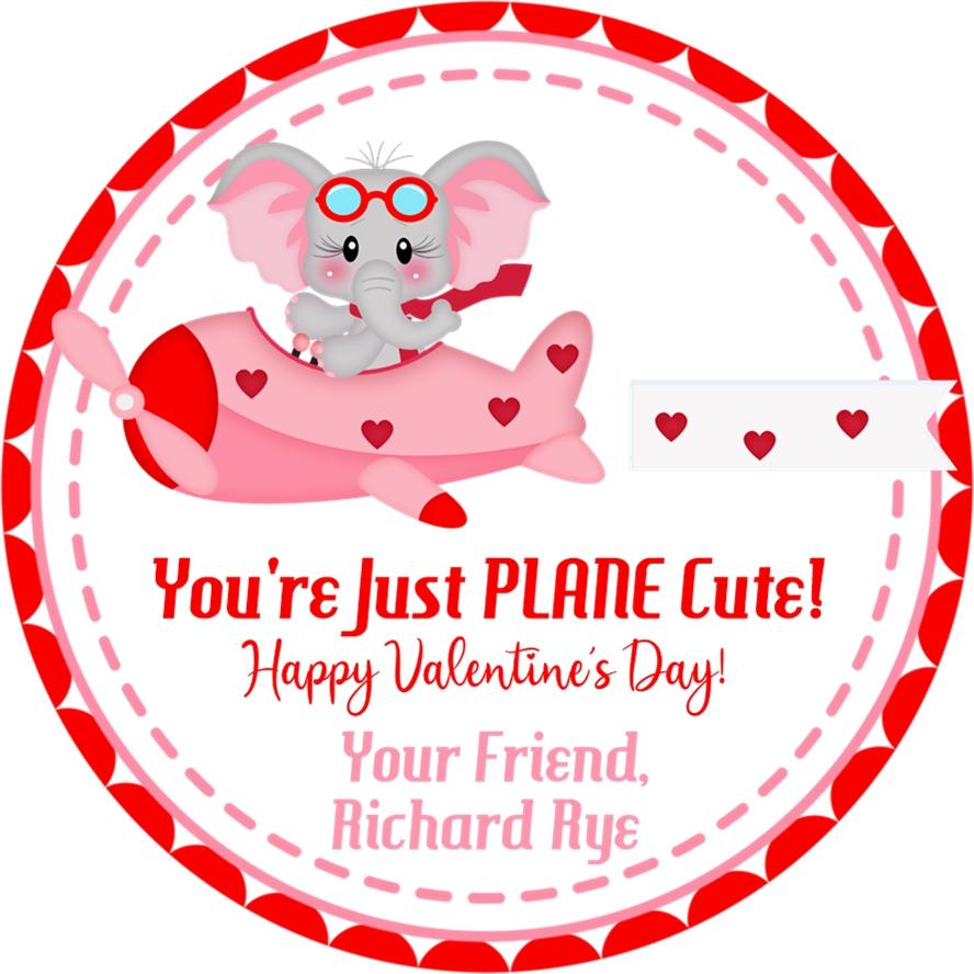 Kids airplane Valentine favor label for classroom