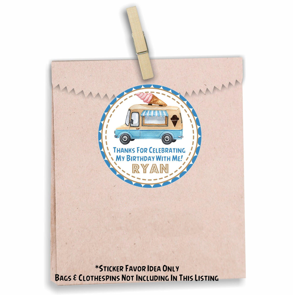 Kids birthday ice cream truck sticker with custom text