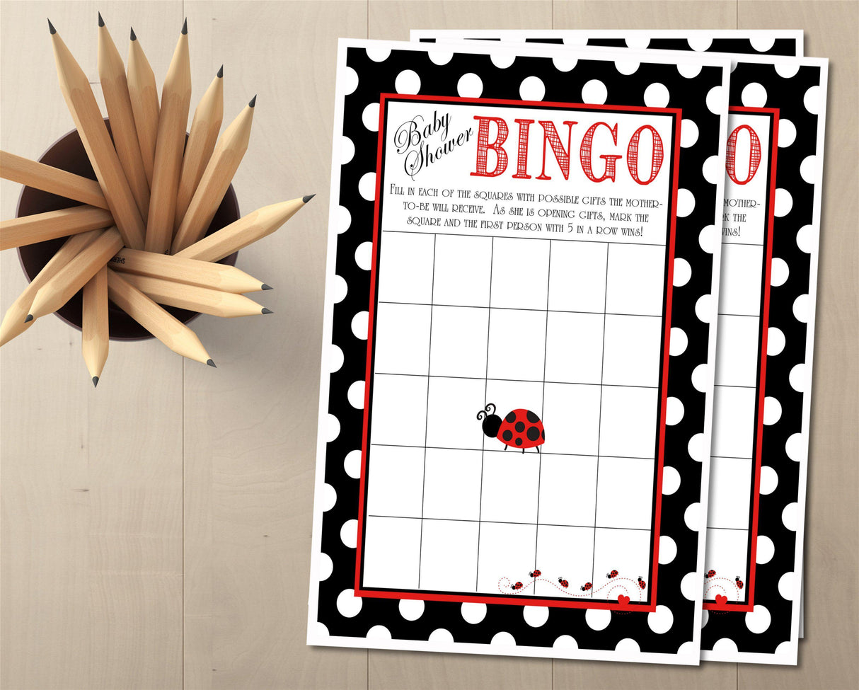 Ladybug themed baby shower bingo card