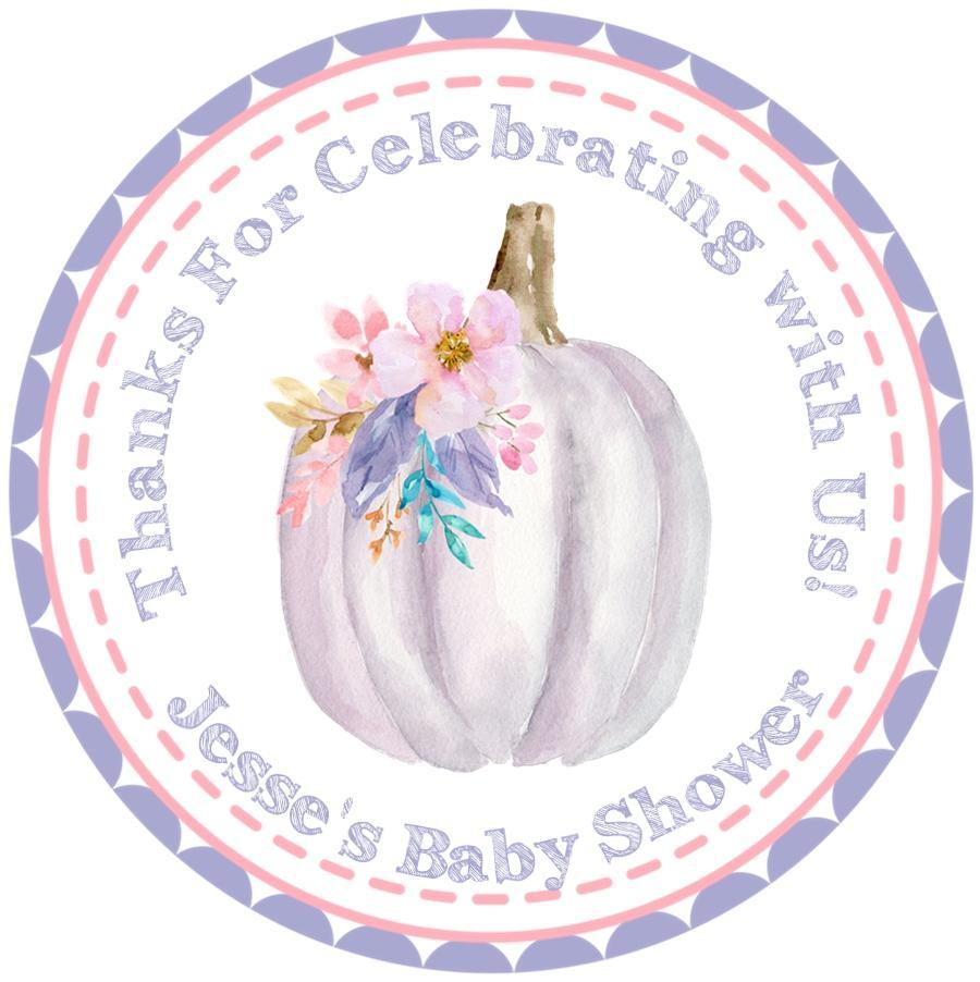 Lavender pumpkin baby shower sticker with soft floral design