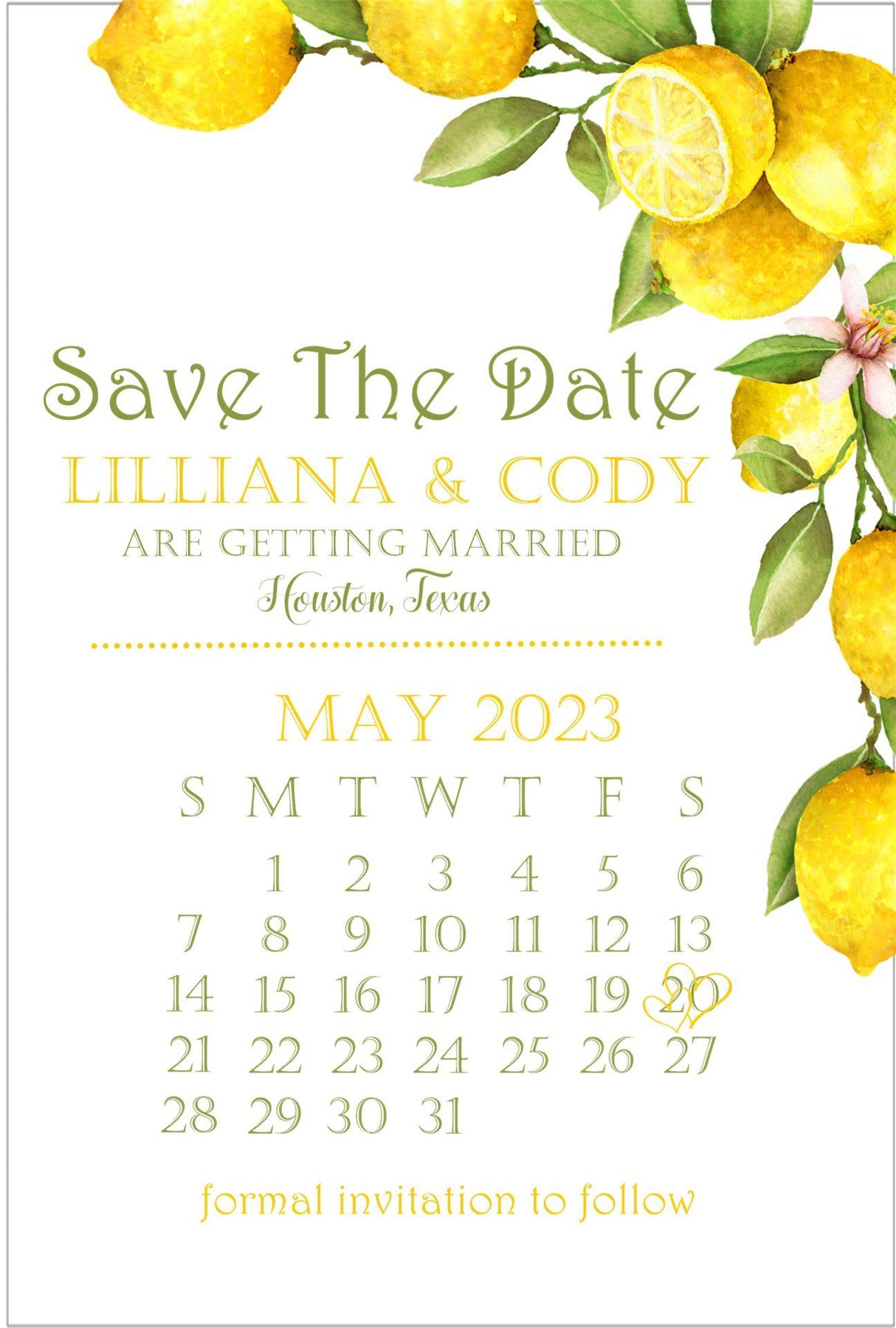 Lemon citrus wedding save the dates