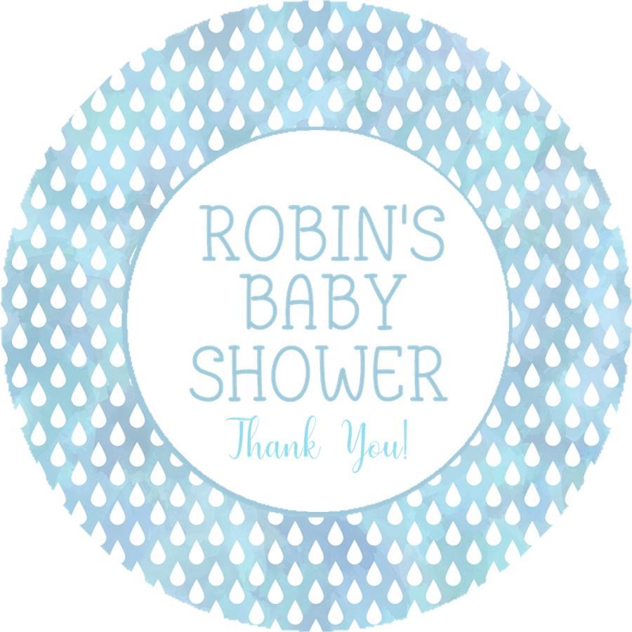 Light blue watercolor raindrop baby shower sticker
