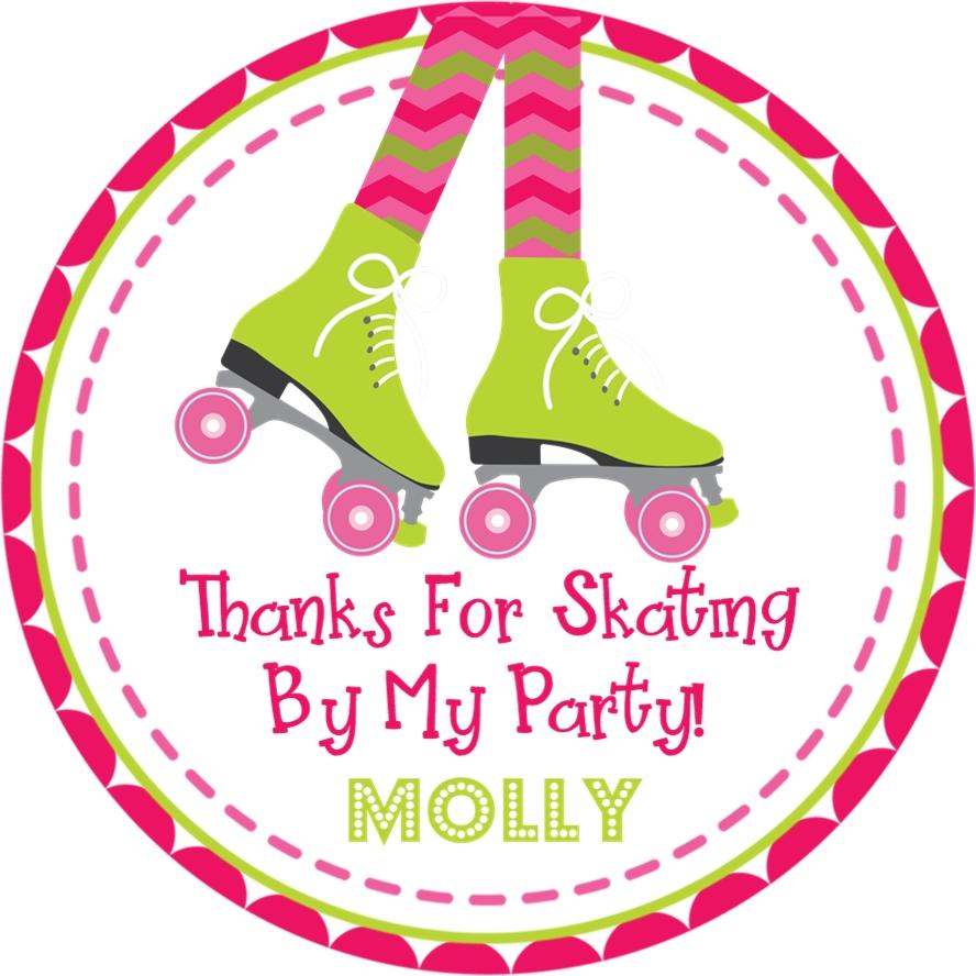 Lime green roller skate birthday sticker with chevron tights