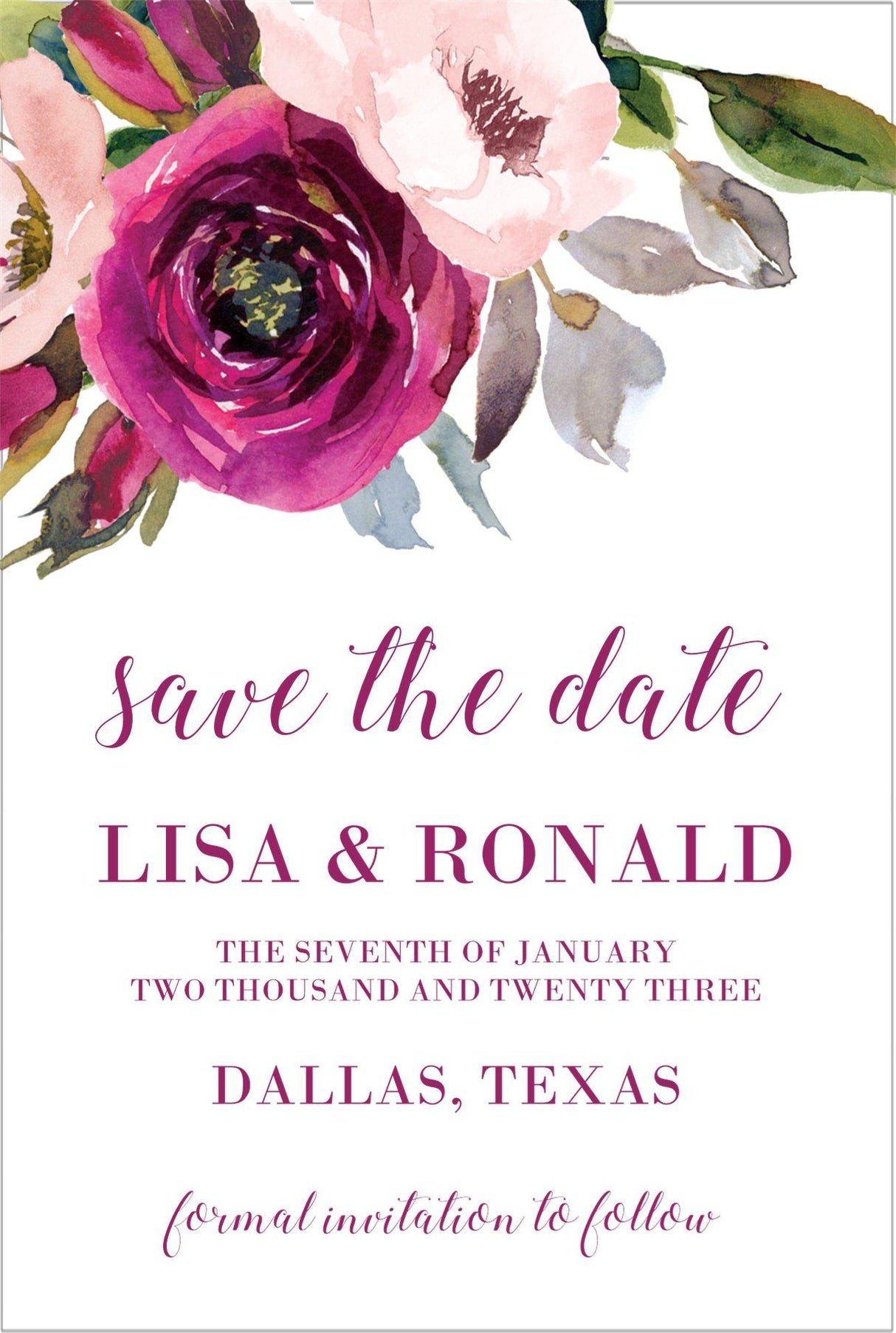 Magenta blush wedding save the date