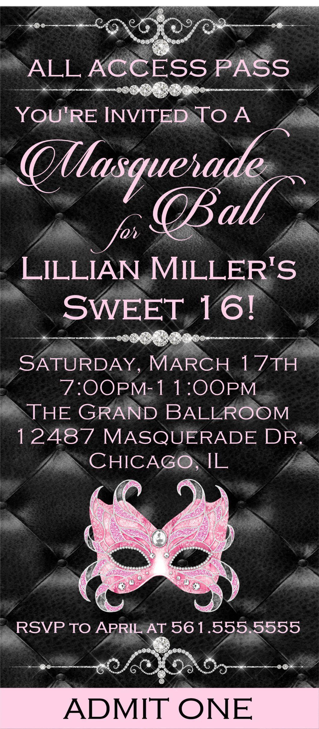 Masquerade Ball Birthday Party Ticket Invitations