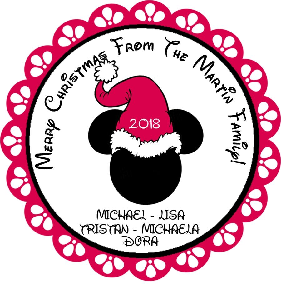 Mickey family Christmas sticker personalized with multiple names