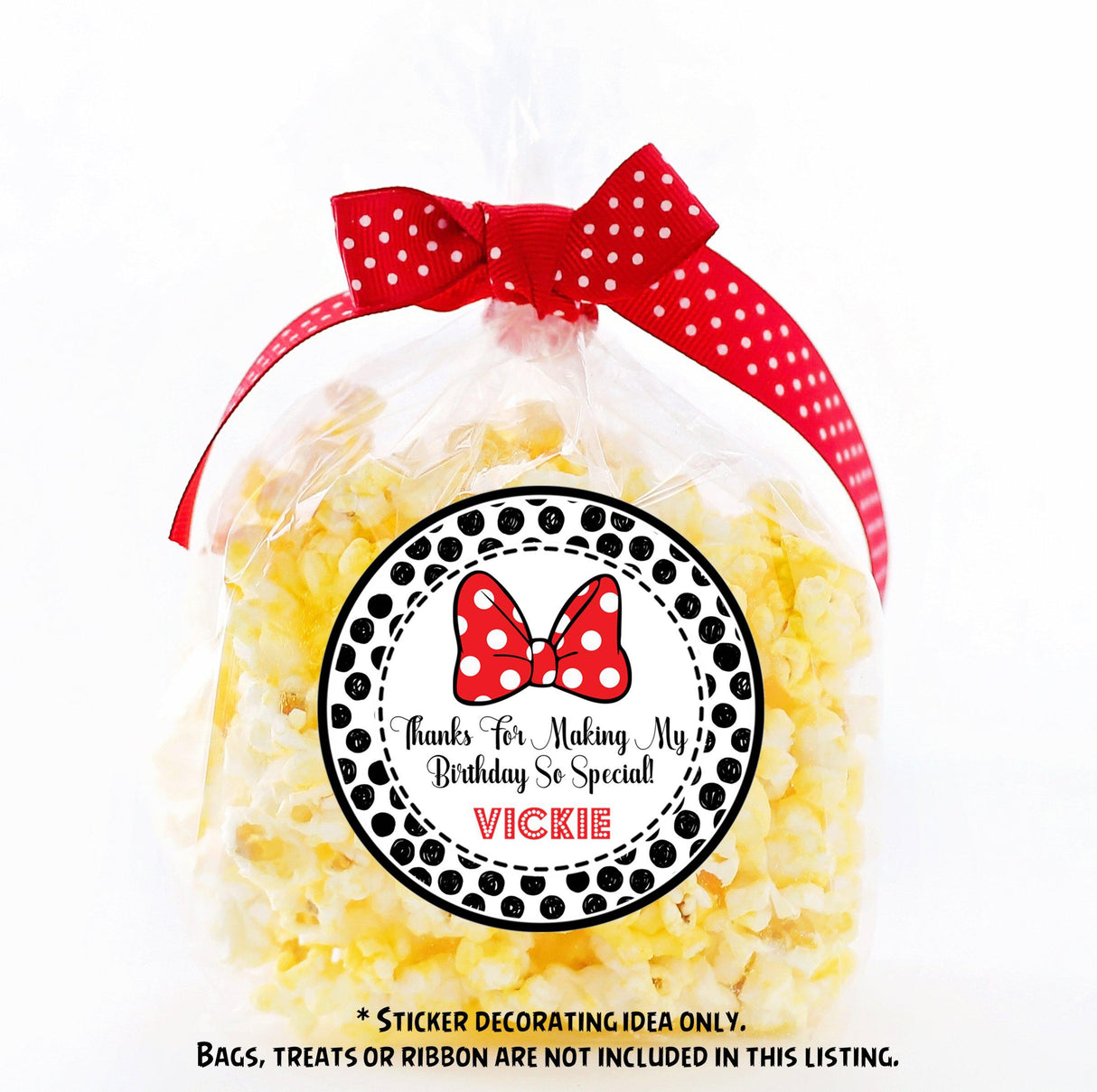 Minnie red bow themed birthday sticker design
