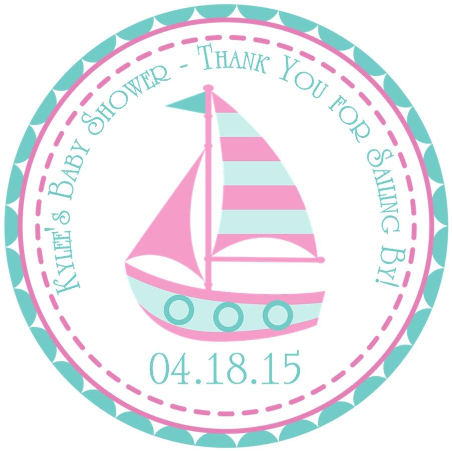 Mint and pink sailboat baby shower sticker