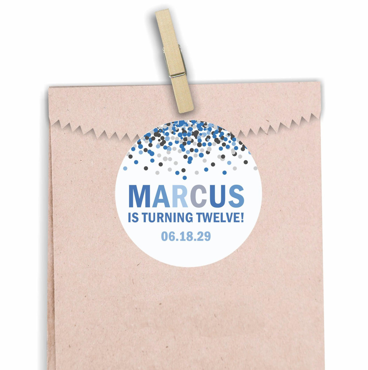 Modern blue grey confetti favor sticker