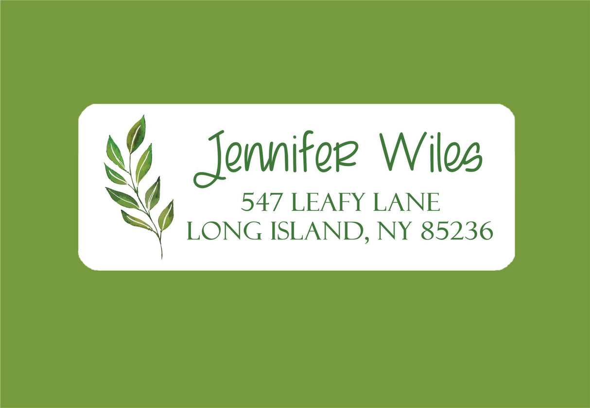 Modern green leaf address label design