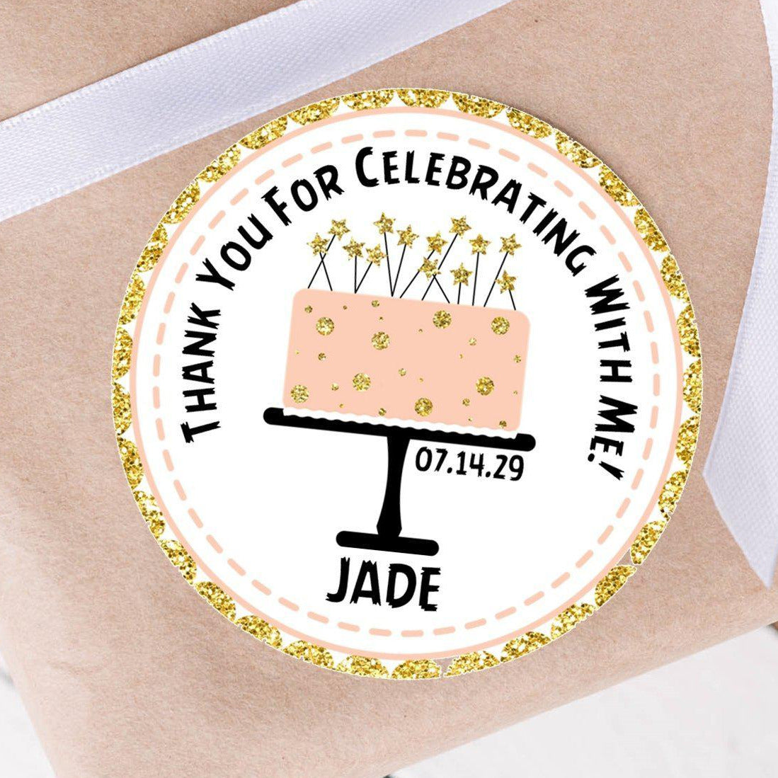 Modern peach and black birthday sticker design