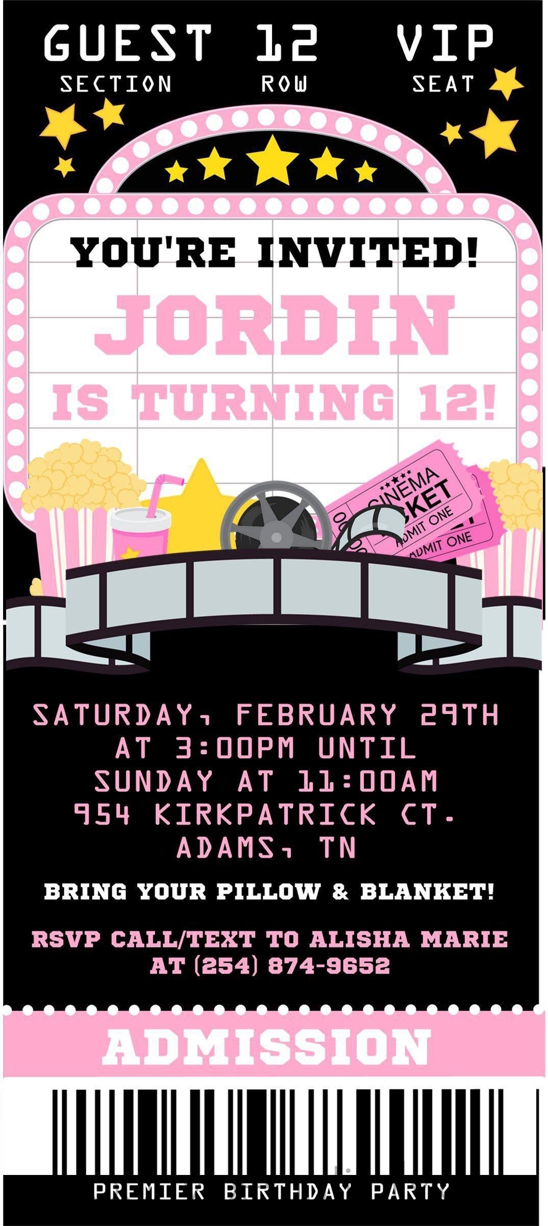 Movie Birthday Party Ticket Invitations