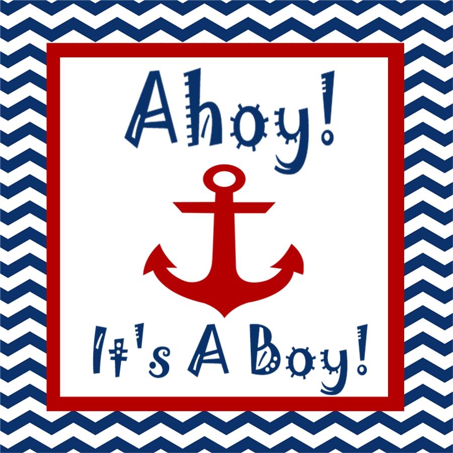 Nautical baby shower sticker featuring anchor and ahoy it’s a boy wording