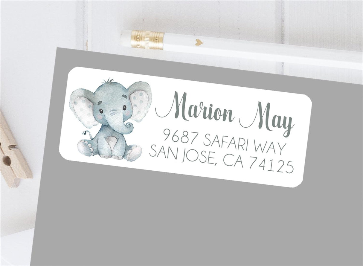 Neutral watercolor elephant address labels