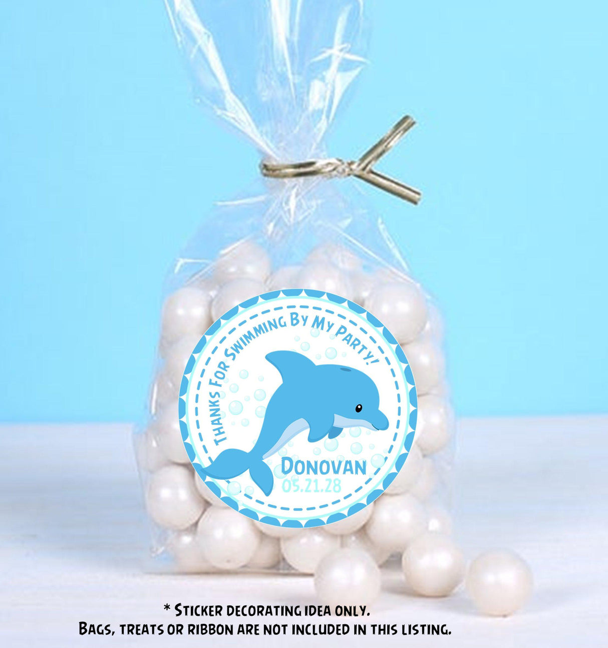 Ocean theme dolphin birthday sticker with bubbles