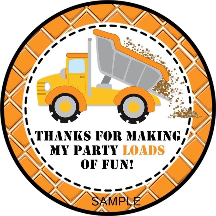 Orange construction dump truck birthday sticker with gravel design