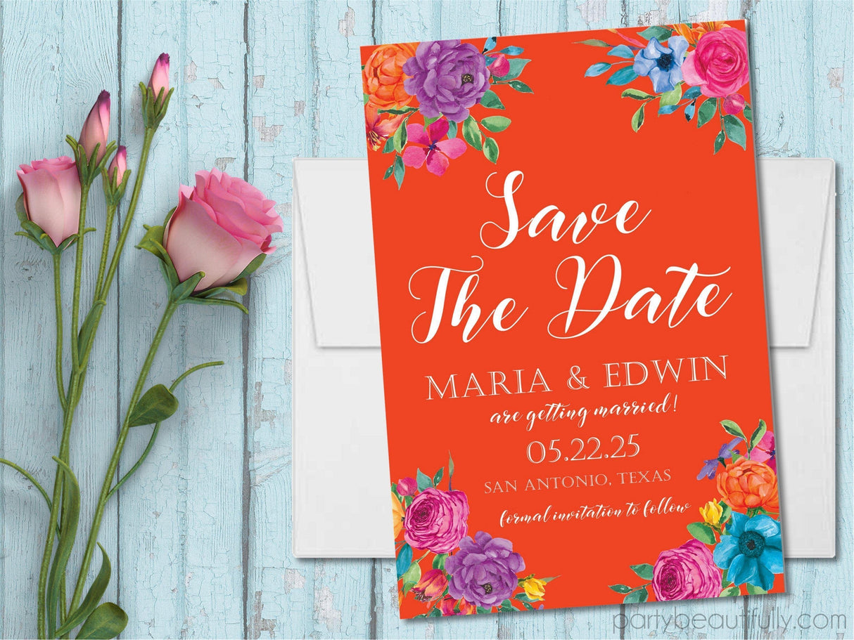 Orange fiesta Wedding Save The Date Cards
