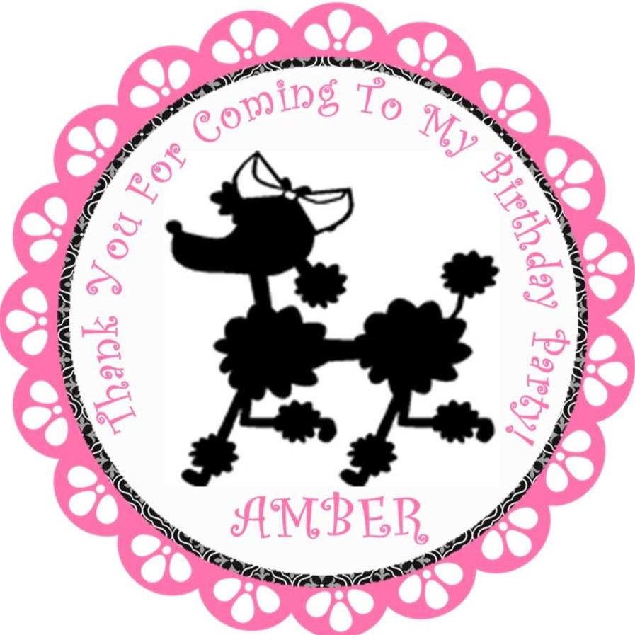 Paris themed poodle birthday sticker in pink and black