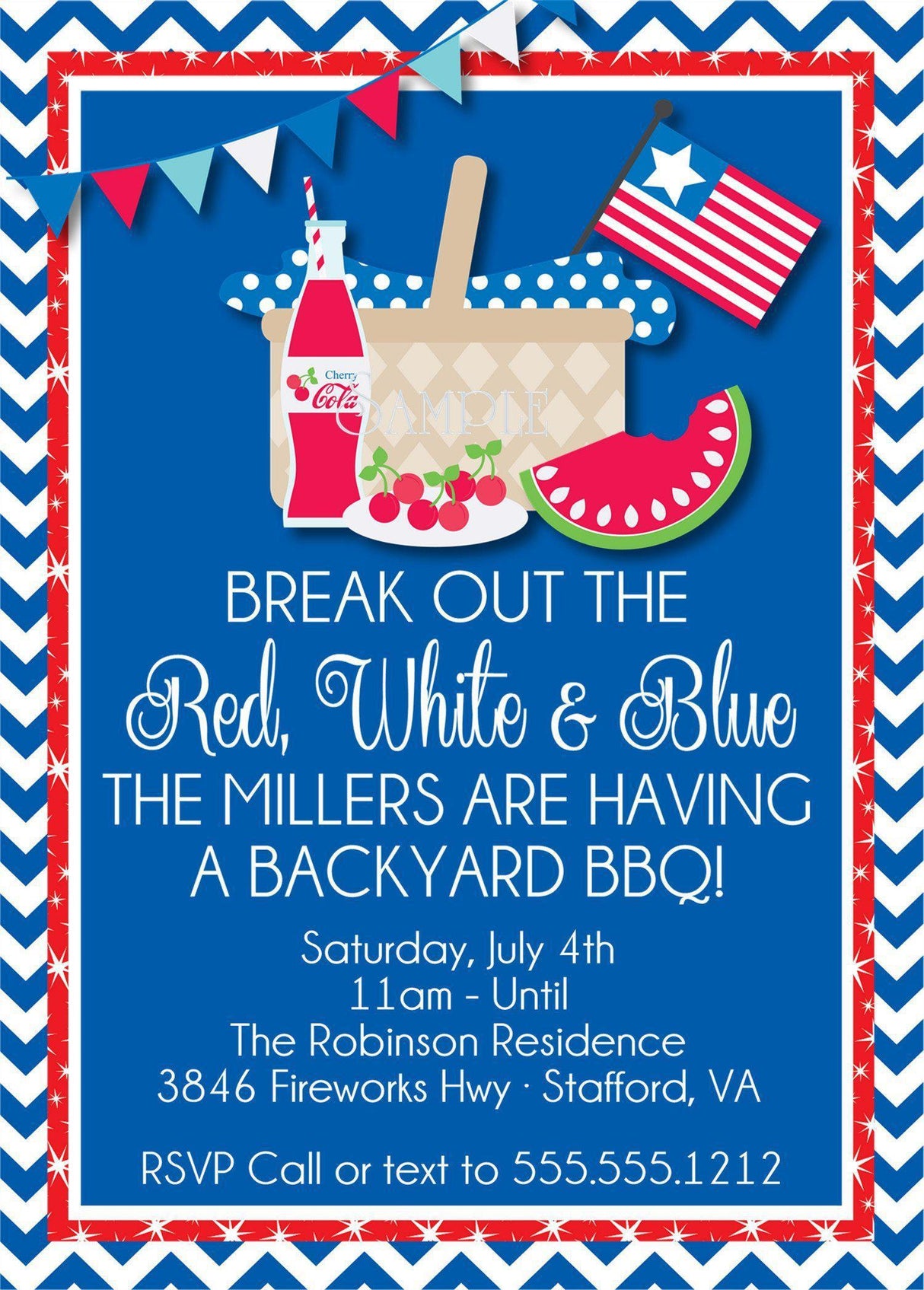 Patriotic picnic themed Independence Day party invitation
