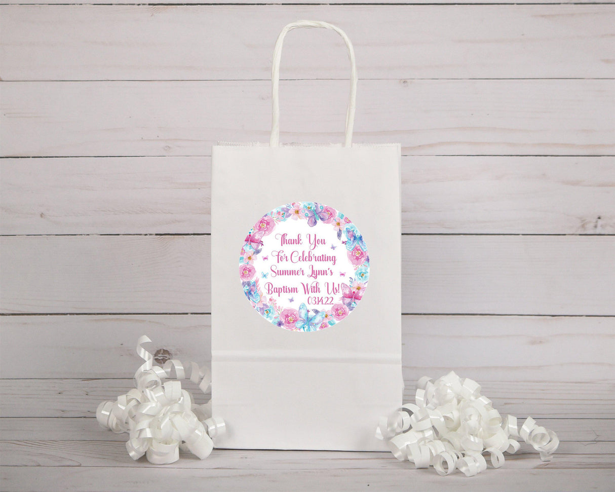 Personalized Baptism sticker with pastel butterflies