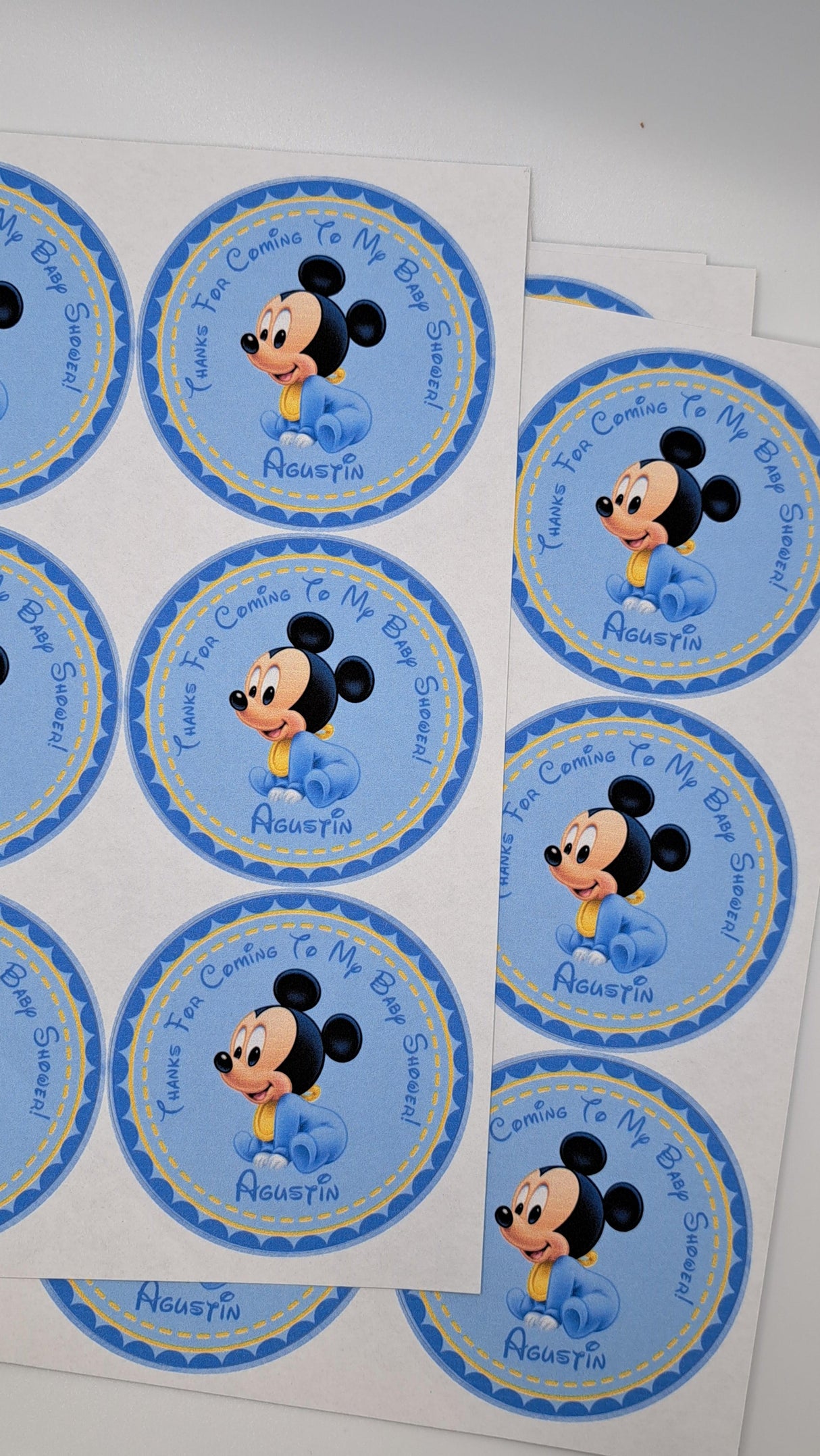 Personalized Disney baby shower sticker for boy baby shower favors