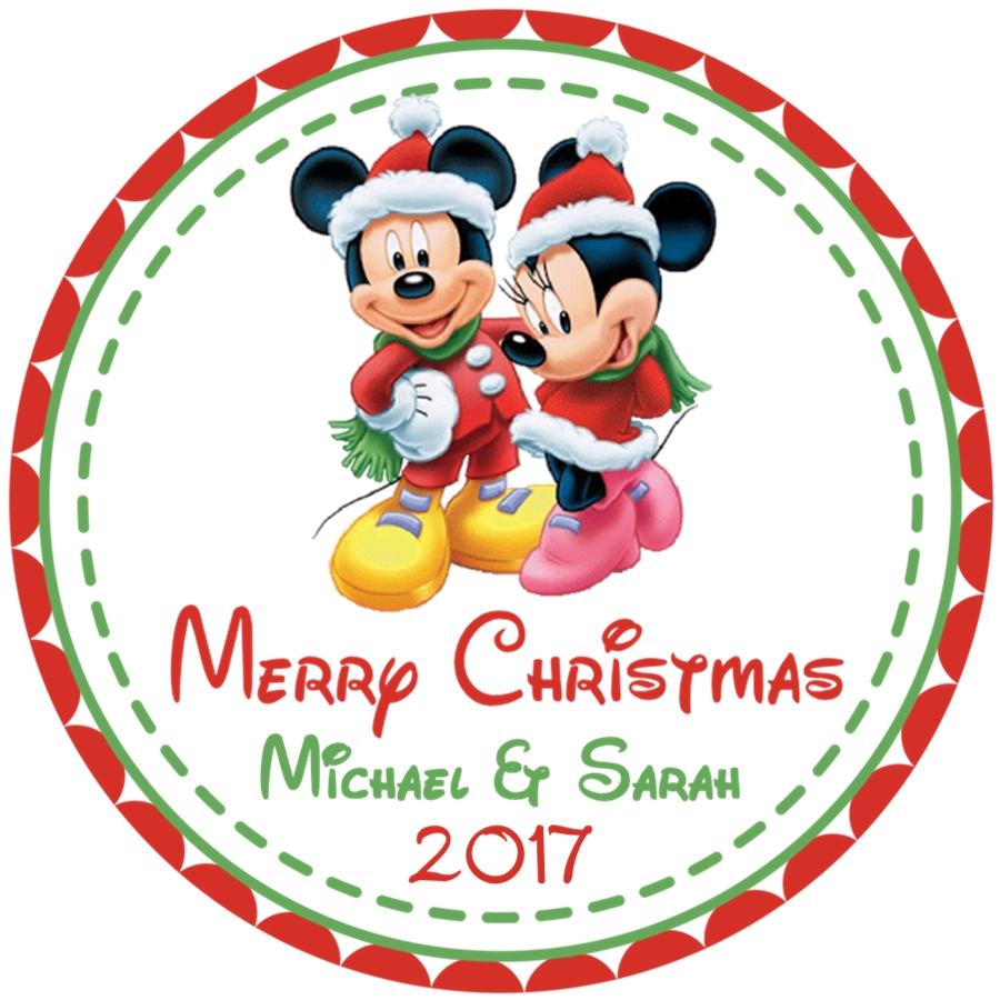 Personalized Mickey and Minnie Christmas favor label