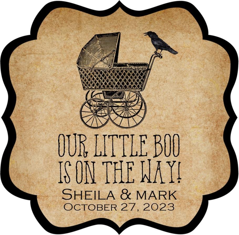 Personalized “Our Little Boo Is On The Way” baby shower favor sticker