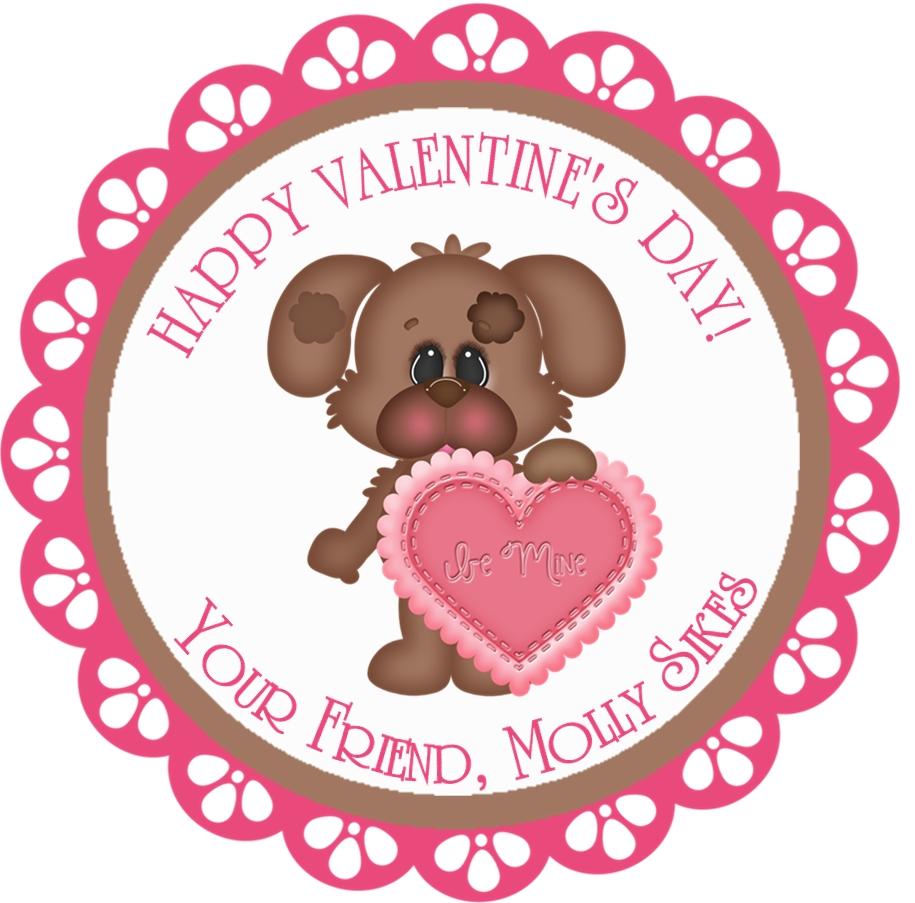 Personalized Valentine puppy sticker with pink heart