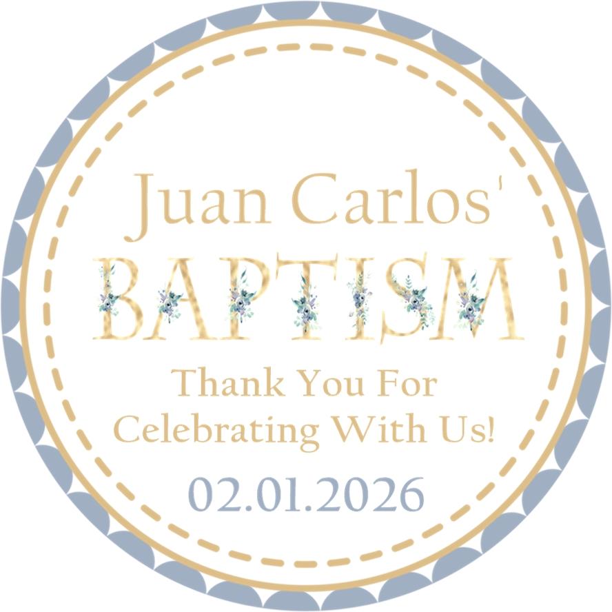 Personalized blue floral Baptism favor label