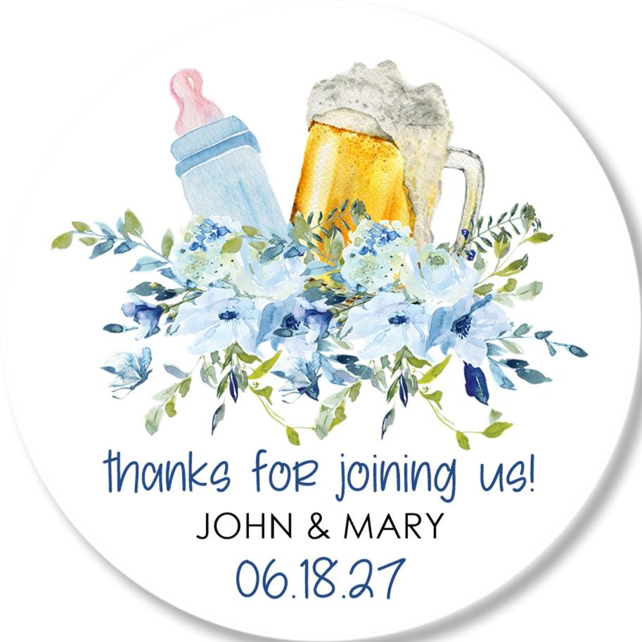 Personalized blue floral baby shower favor stickers
