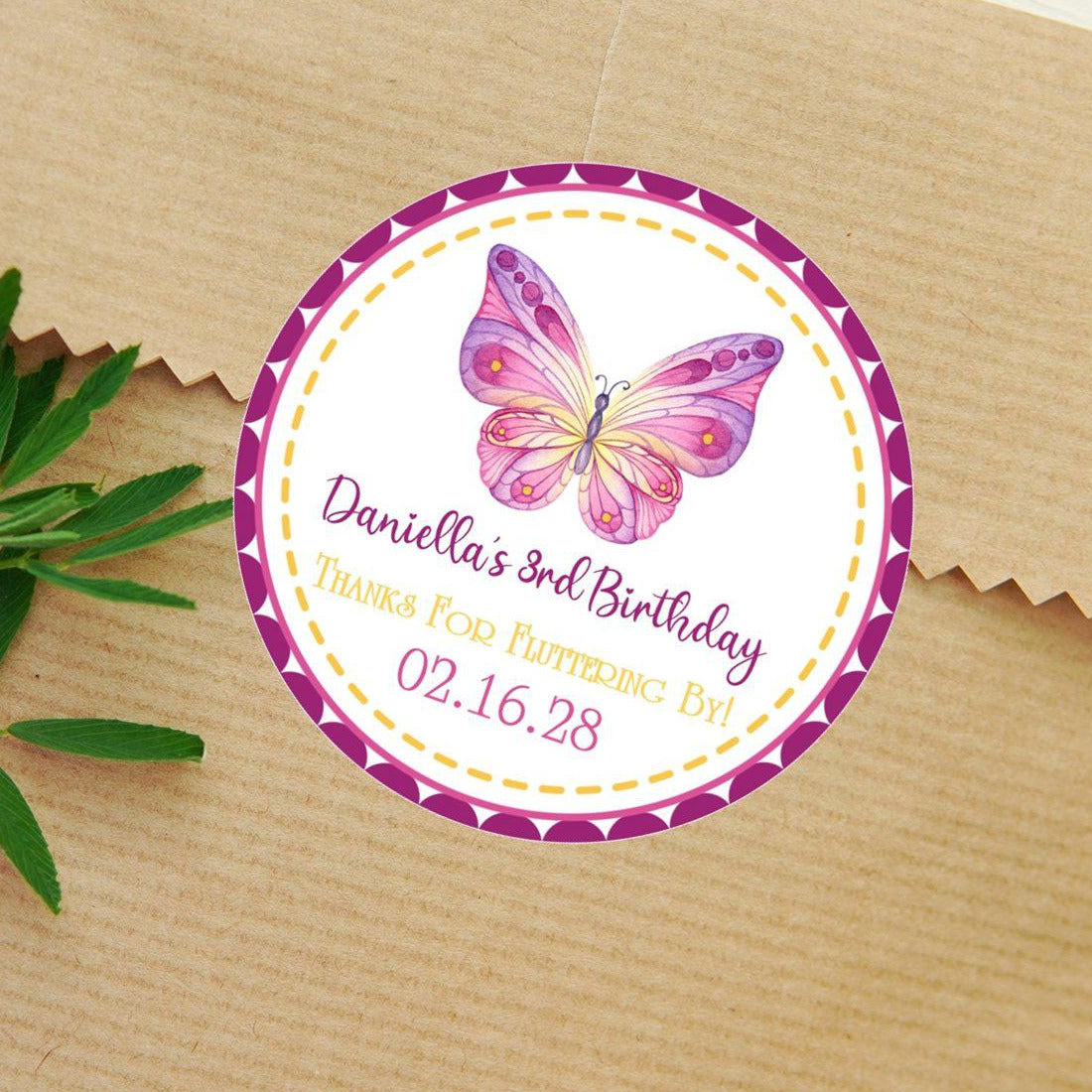 Personalized butterfly birthday favor sticker